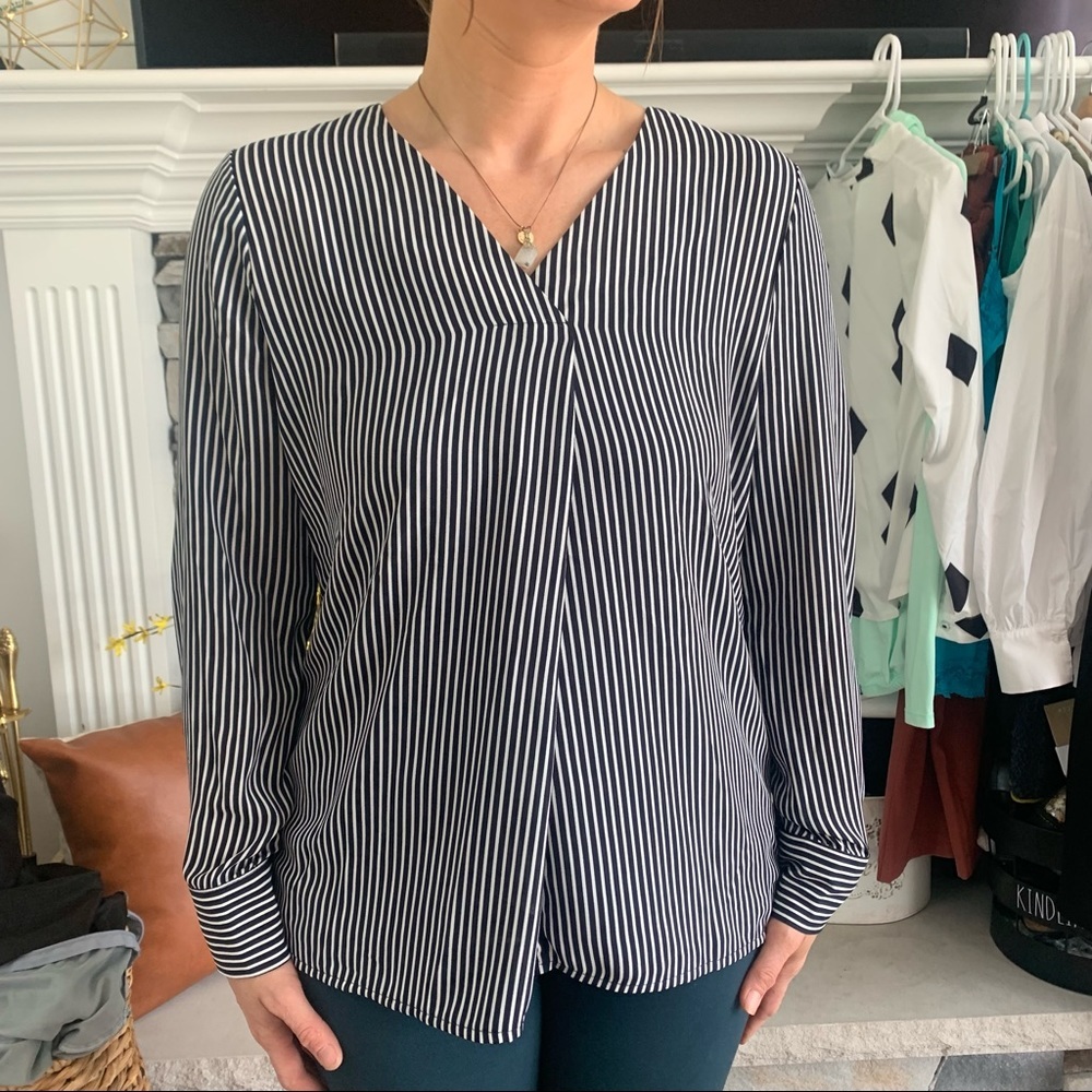 Ann Taylor Factory M Navy Stripe LS Blouse - Picture 12 of 12